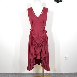 Scarlet Darkness Dress Womens Small Red Hi Low Ruched Ruffle Gothic Steampunk